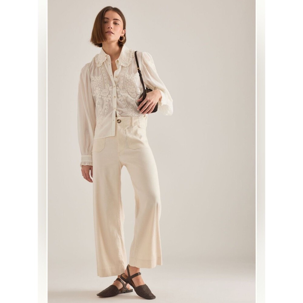 Anthropologie Maeve Colette Linen Cropped Wide Leg Pants, Size 2